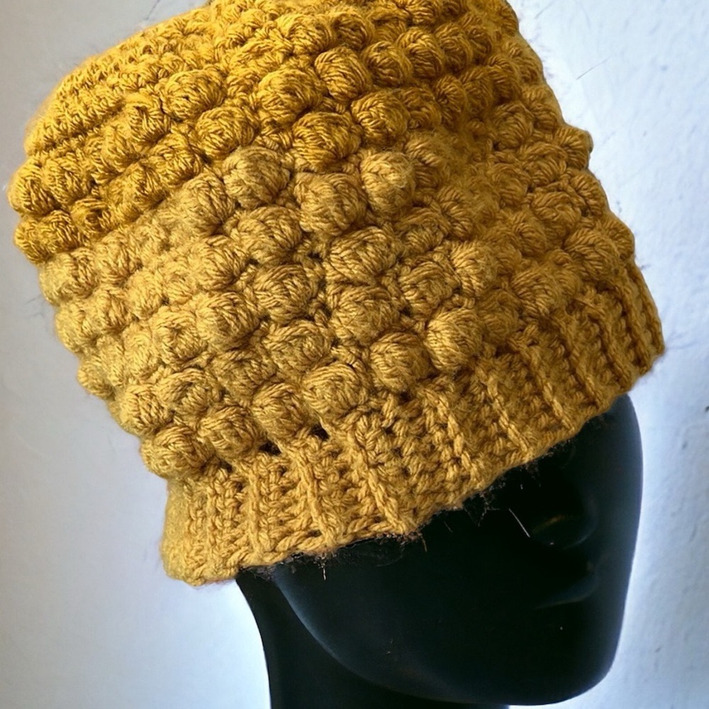 HAND CRAFTED BEANIE KNIT HAT MUSTARD YELLOW